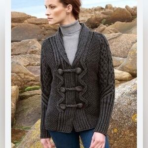 Inis Crafts M  grey Ireland Merino Wool cable knit celtic gorpcore cardigan